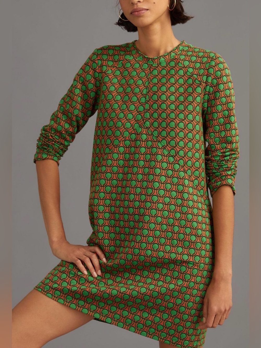 Maeve by Anthropologie Mod Geometric Green & Brown Shift Mini Dress